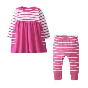 Hanna Andersson Pink Striped Cotton Long Sleeve Shirt and Wiggle Pants Set